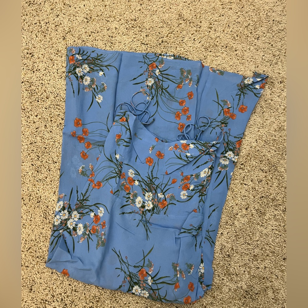Reformation Kourtney Dress Blue Floral Midi Dress with Spaghetti Straps - Picture 8 of 11